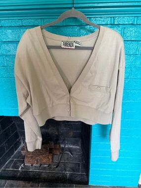 Forenza Taupe Cropped V-Neck Button Cardigan